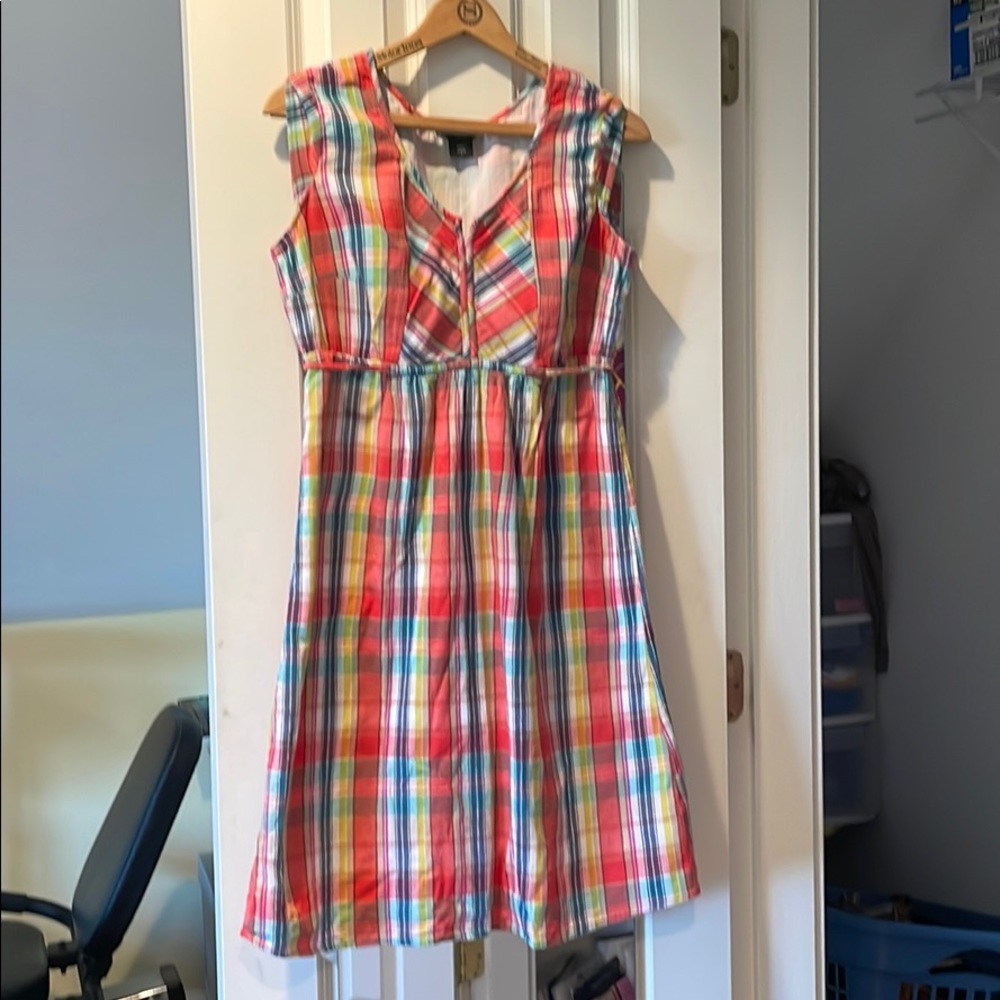 Eddie Bauer Coral Plaid Summer Dress